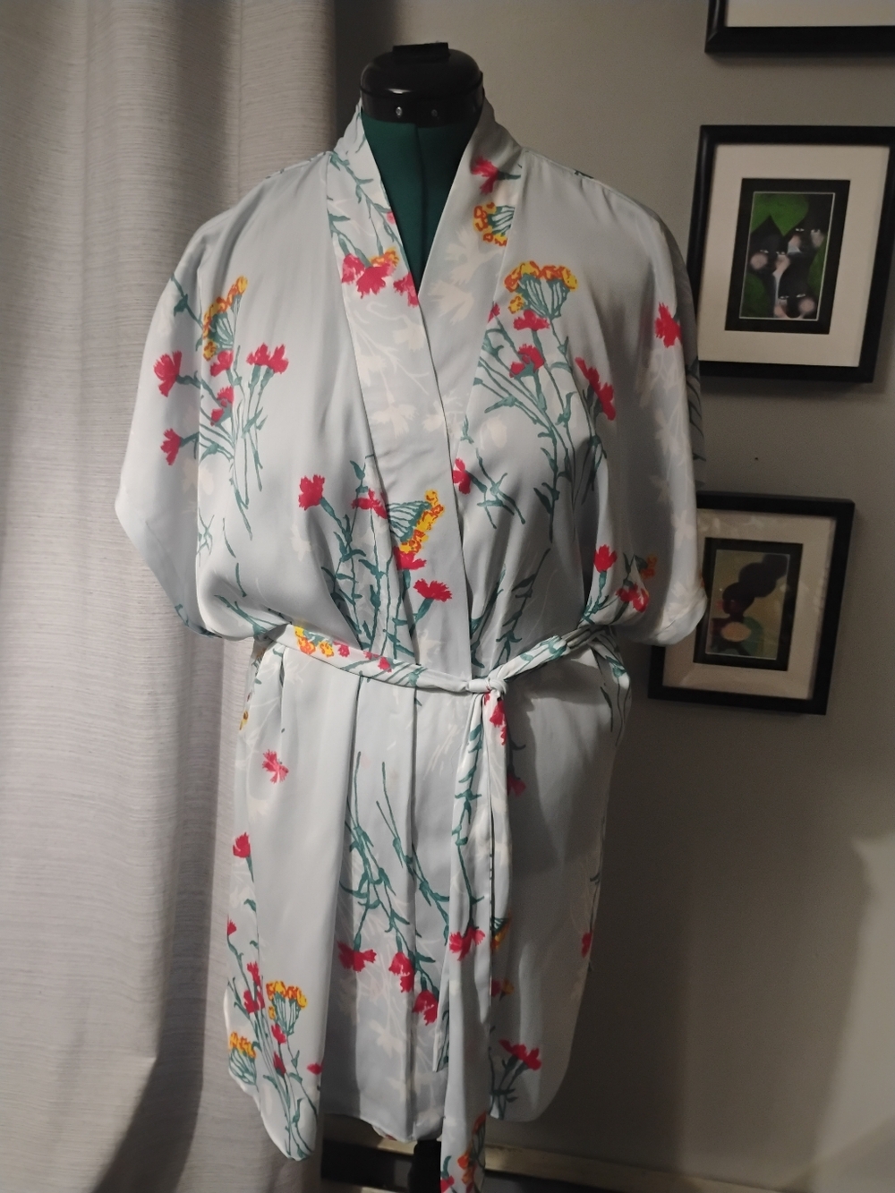 Josie Natori Meadow Robe Wrap  Loungewear Silver Blue Sz L NWT - Picture 8 of 8